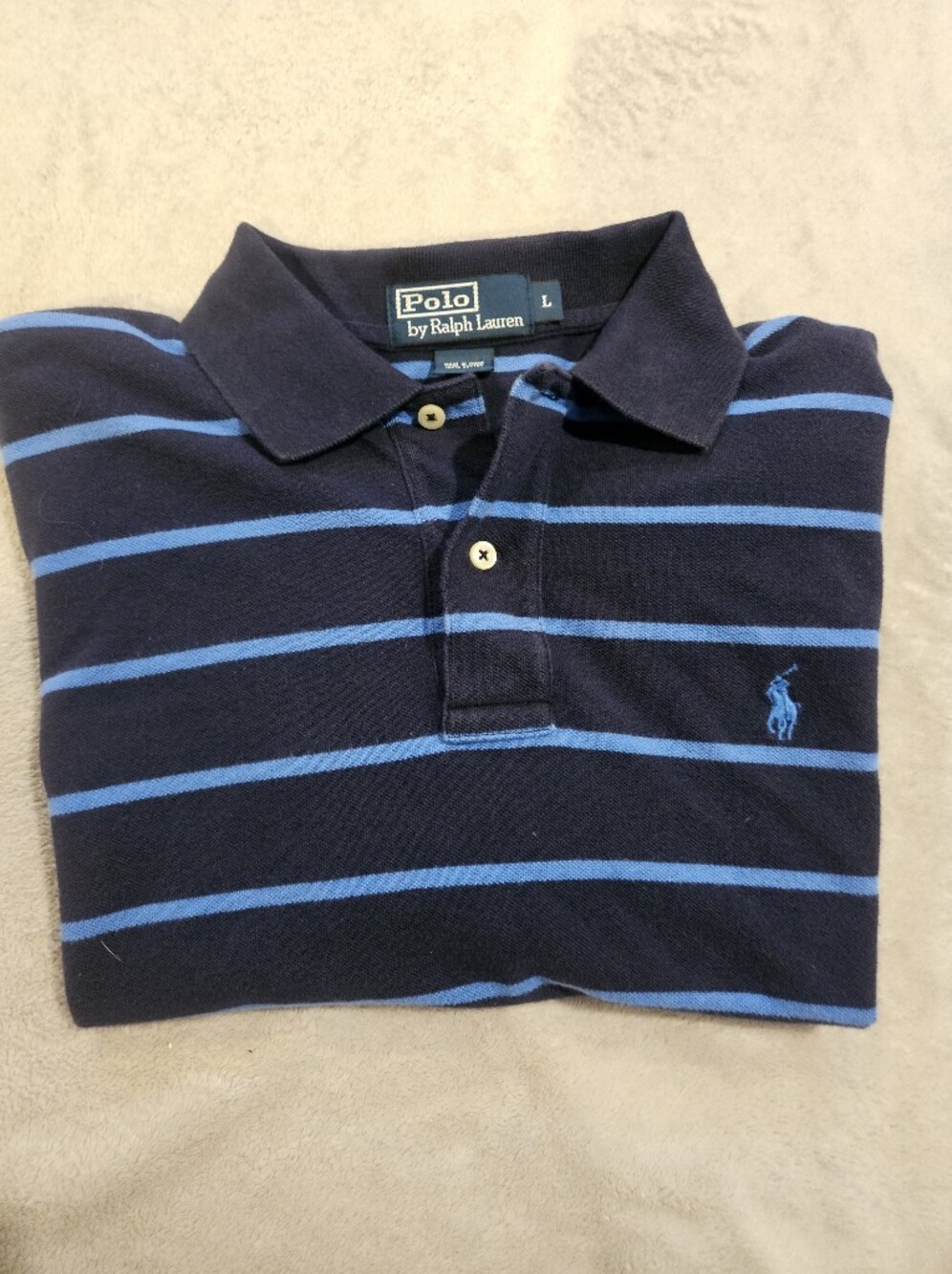 Vintage Polo Ralph Lauren Navy Light Blue Striped Short Sleeve Polo Shirt Large